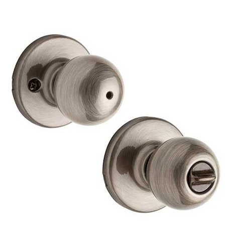 Kwikset Kwikset: Polo Privecy Door Knob with Round Rose / Antique Brass KWS-300P-RDT-5